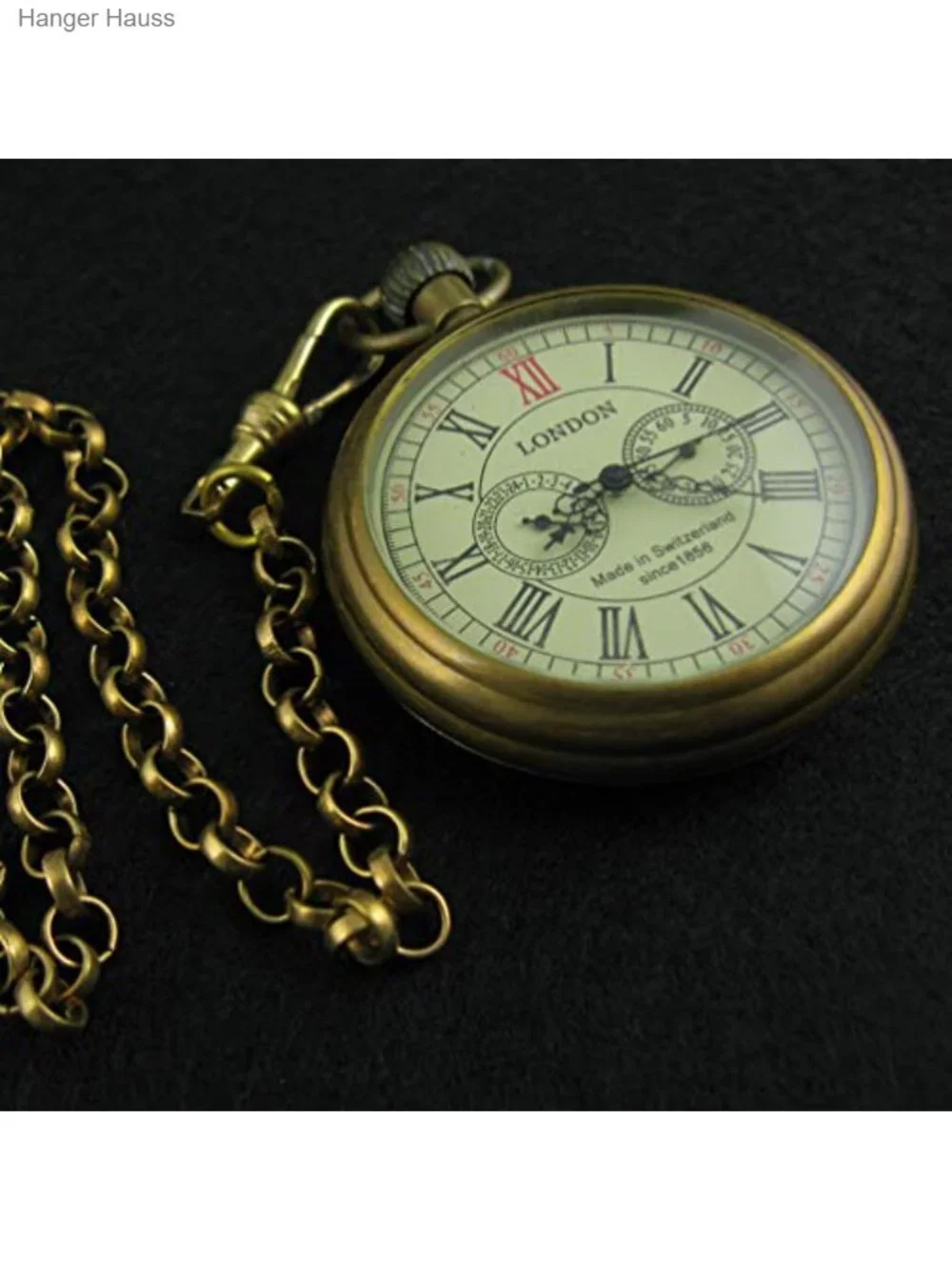 Vintage Mechanical Pocket Watch with Chain - Hand Wind, Roman Numerals, Copper,